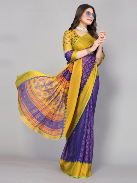 

Yashika Blue & Green Floral Printed Saree with Blouse Piece
