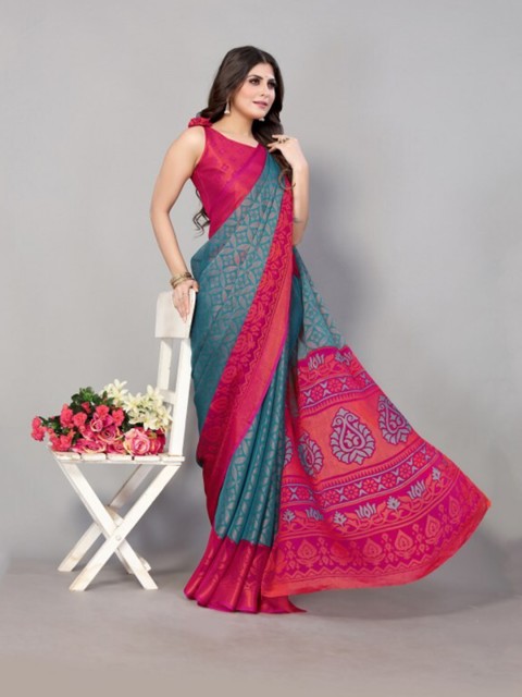 

Yashika Blue & Pink Floral Printed Saree with Blouse Piece