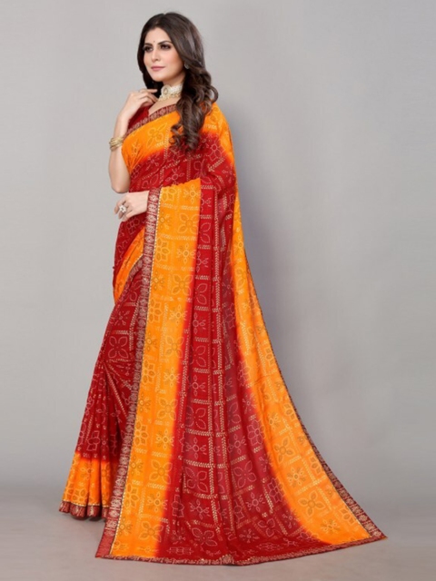 

Yashika Red & White Floral Printed Saree with Blouse Piece