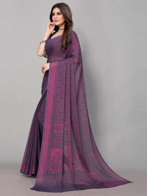 

Yashika Purple Ethnic Motifs Printed Saree with Blouse Piece