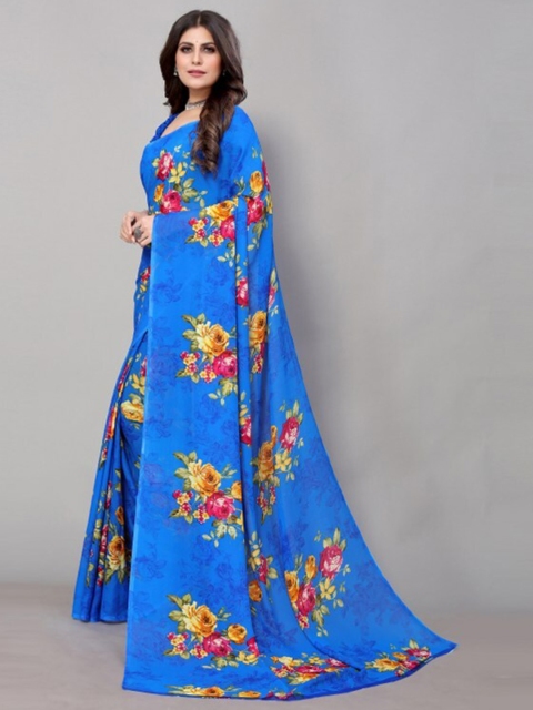 

Yashika Blue & Red Floral Printed Saree with Blouse Piece
