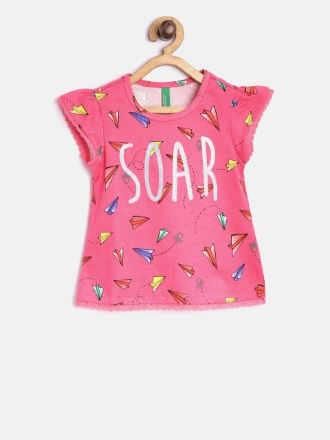 

United Colors of Benetton Girls Pink Printed Round Neck T-shirt