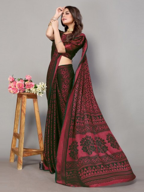 

Yashika Maroon & Black Floral Printed Saree with Blouse Piece