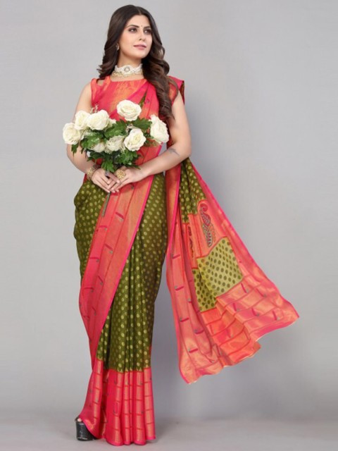 

Yashika Green & Pink Floral Printed Saree with Blouse Piece