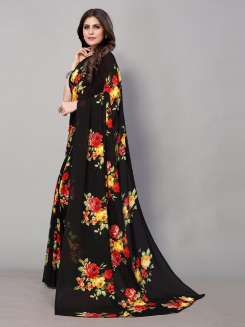 

Yashika Black & Yellow Floral Printed Saree with Blouse Piece