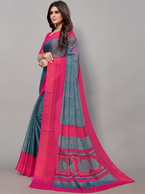 

Yashika Blue & Pink Floral Printed Saree with Blouse Piece