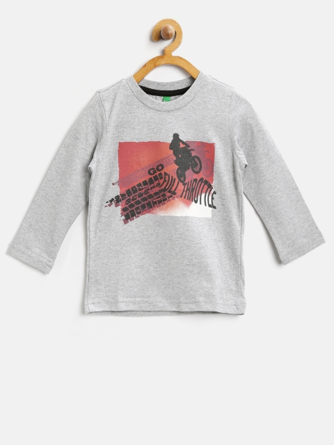 

United Colors of Benetton Boys Grey Melange Printed Round Neck T-shirt