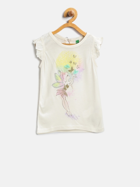 

United Colors of Benetton Girls Off-White Printed A-Line Top