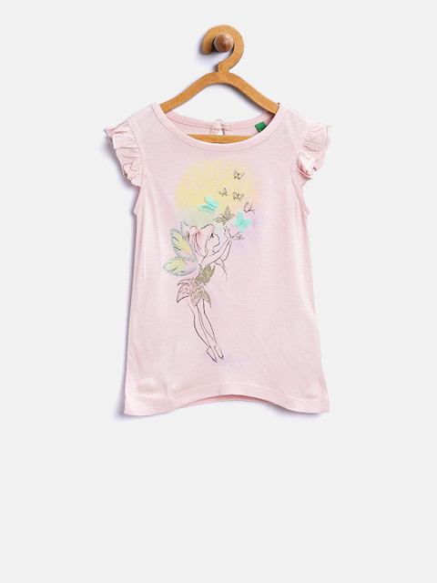 

United Colors of Benetton Girls Peach-Coloured Printed A-Line Top