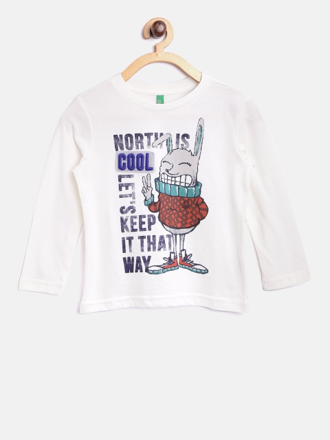 United Colors of Benetton Boys White Printed Round Neck T-shirt