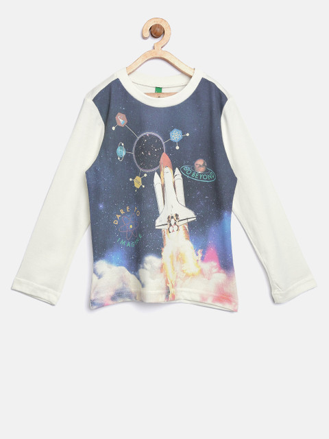 

United Colors of Benetton Boys Blue Printed Round Neck T-shirt