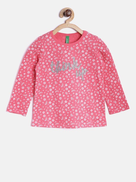 

United Colors of Benetton Girls Pink Floral Print T-shirt