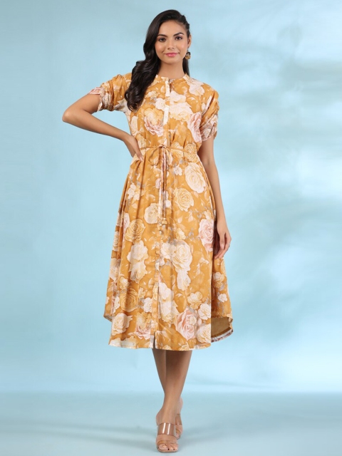 

JISORA Women Yellow Floral Midi Dress