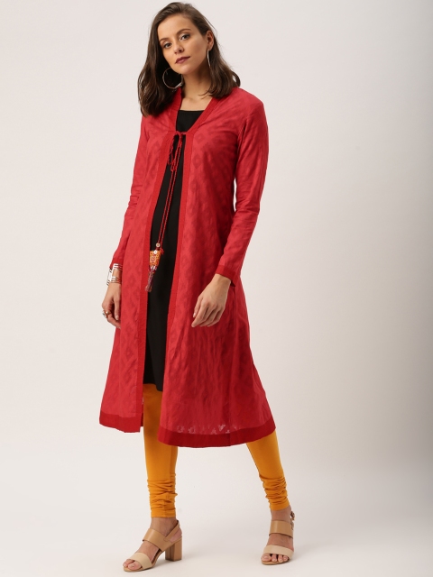 

IMARA Women Red & Black Woven Design A-Line Layered Kurta