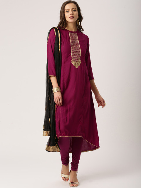 

IMARA Magenta & Embroidered Kurta with Churidar & Dupatta