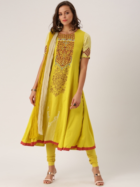 

IMARA Women Yellow & Printed Kurta with Churidar & Dupatta