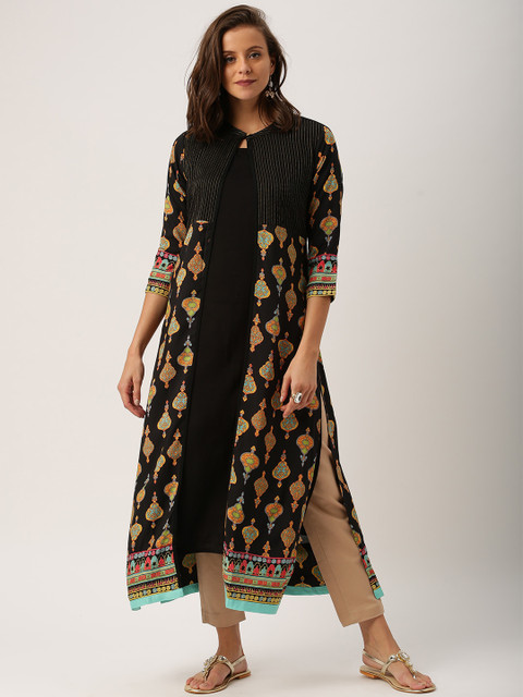

IMARA Women Black Solid A-Line Kurta