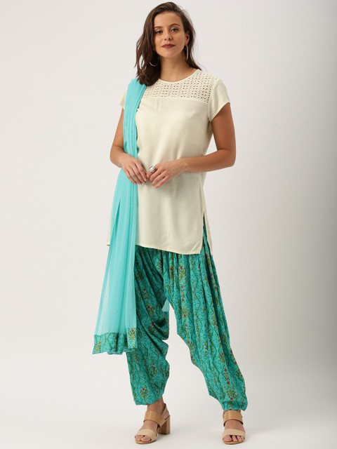 

IMARA by Women Off-White & Green Solid Kurti with Patiala & Dupatta