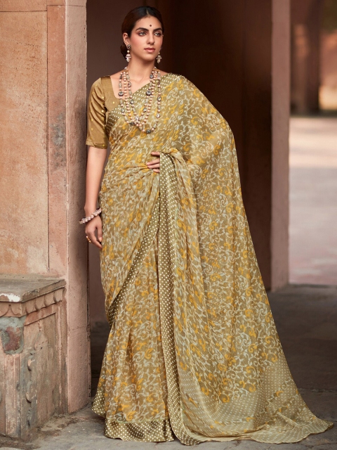 

Saree mall Khaki & Off White Floral Pure Chiffon Banarasi Sarees