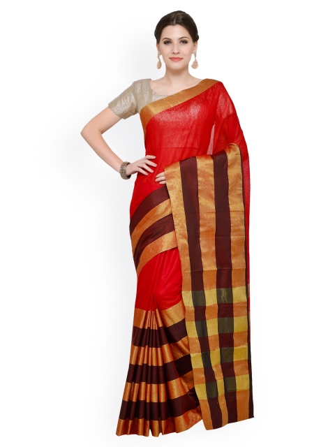 

Saree mall Red Art Silk Striped Mangalagiri Saree