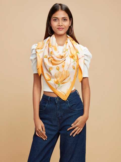 

navyasa Women Mustard & Orange Printed Scarf