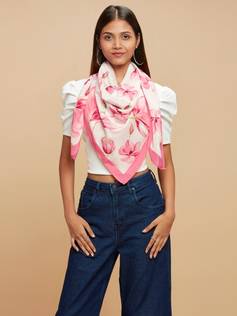 

navyasa Women Pink & Cream-Coloured Printed Scarf