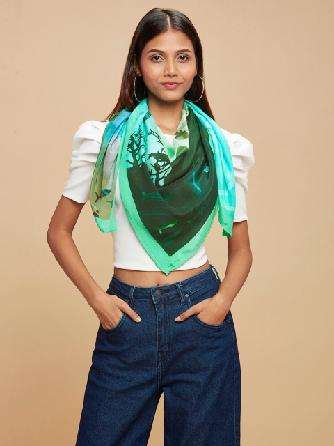 

navyasa Women Sea Green & Black Printed Scarf