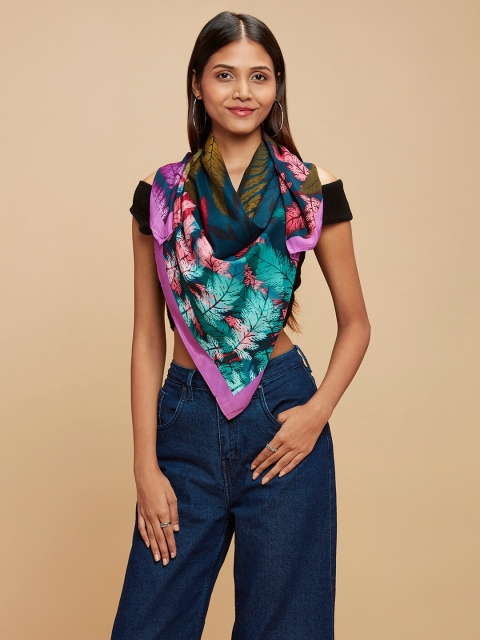

navyasa Women Navy Blue & Pink Printed Scarf