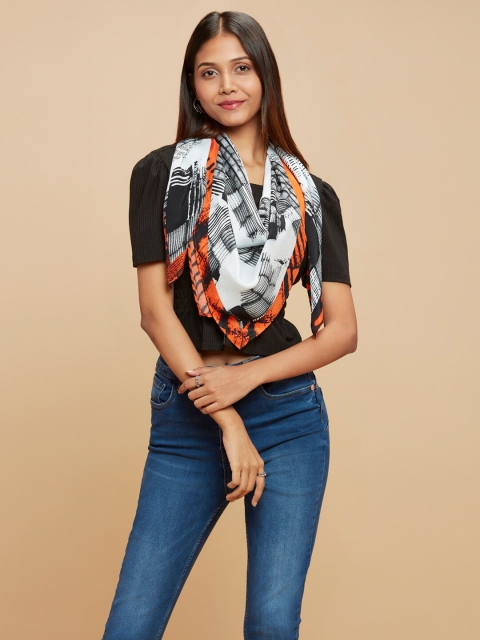 

navyasa Women Grey & Orange Printed Scarf