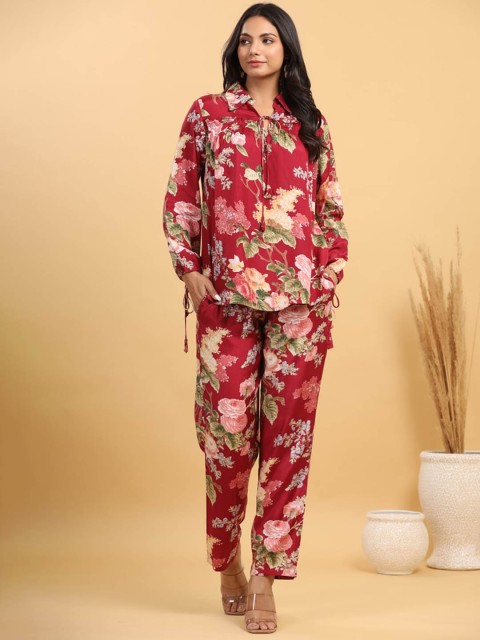 

JISORA Women Red Printed Co-Ords