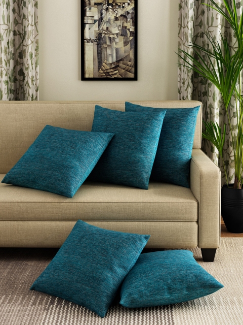 

HOUZZCODE Set of 5 Teal Blue 16" x 16" Square Cushion Covers, Turquoise blue