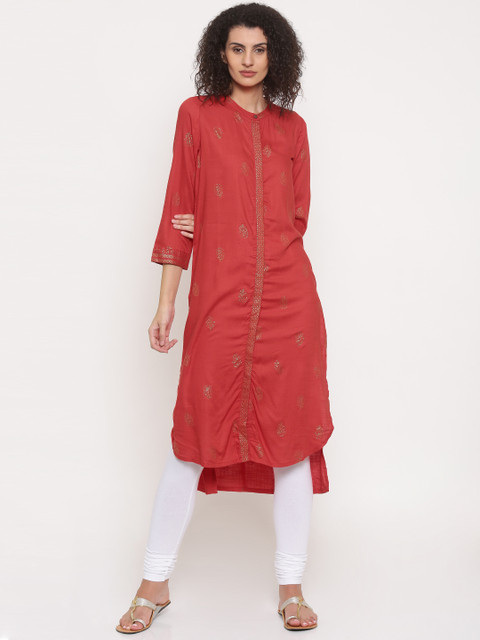 

Global Desi Women Rust Orange Printed Straight Kurta