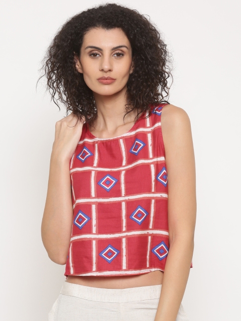 

Global Desi Women Pink Printed Crop Top