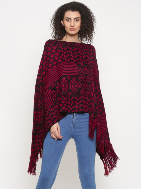 

Global Desi Red & Black Patterned Poncho