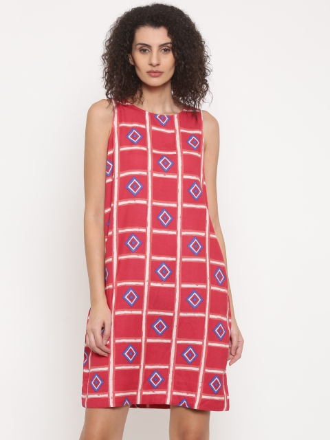 

Global Desi Women Red Checked Sheath Dress