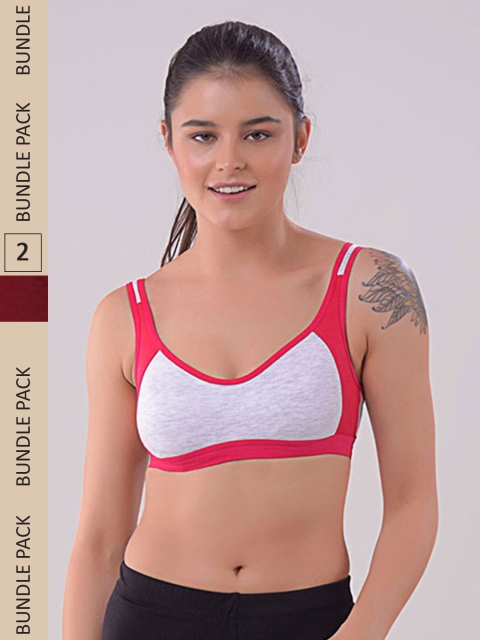 

Apraa & Parma Women Pack Of 2 Grey Melange & Pink Colourblocked Non Padded Sports Bra