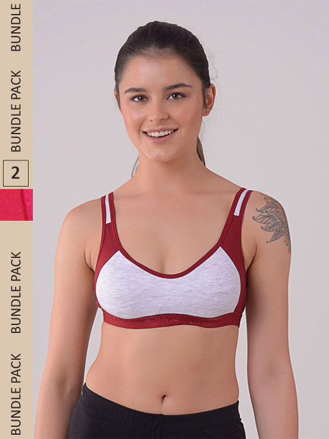 

Apraa & Parma Women Pack Of 2 Grey Melange & Pink Colourblocked Non Padded Sports Bra