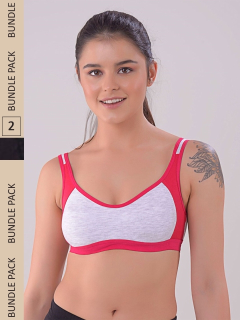 

Apraa & Parma Women Pack Of 2 Grey Melange & Pink Colourblocked Non Padded Sports Bra