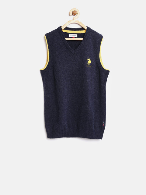 

U.S. Polo Assn. Kids Boys Navy Solid Sweater Vest, Navy blue