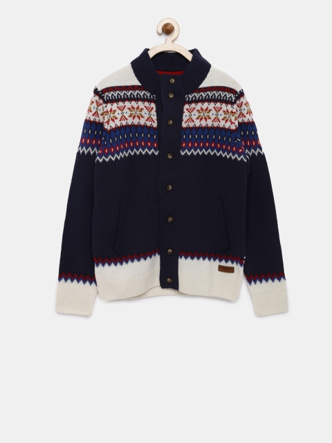 

U.S. Polo Assn. Kids Boys Navy Blue Self Design Cardigan