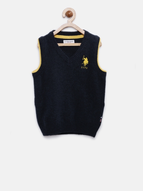 

U.S. Polo Assn. Kids Boys Navy Blue Solid Sweater Vest