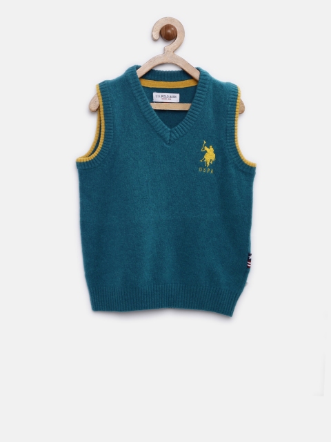 

U.S. Polo Assn. Kids Boys Teal Solid Sweater Vest