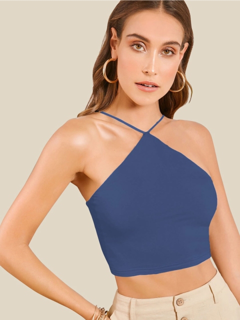 

AAHWAN Women Blue Solid Crop Top
