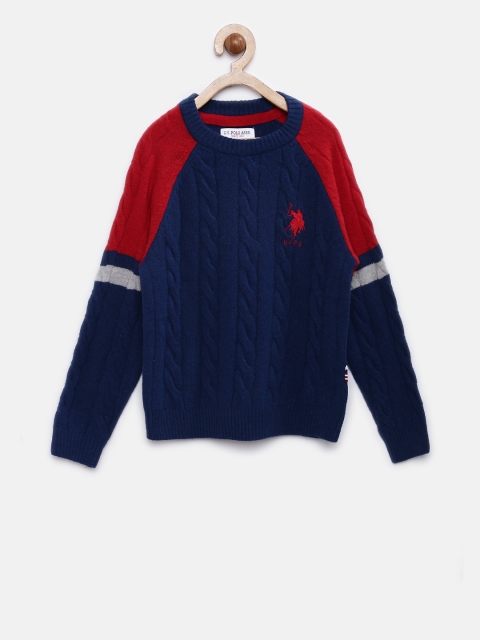 

U.S. Polo Assn. Kids Boys Navy Blue & Red Solid Pullover