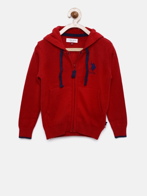 

U.S. Polo Assn. Kids Boys Red Solid Front-Open Hooded Cardigan