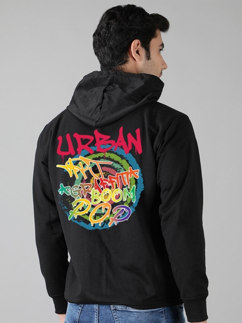 

Mad Over Print Men Black Printed Hooded Sweatshirt