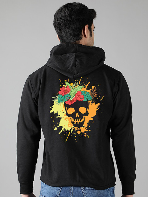 

Mad Over Print Men Black Printed Hooded Sweatshirt