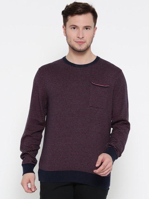 

Tommy Hilfiger Men Navy & Pink Striped Sweater, Navy blue