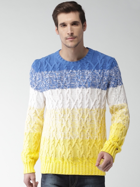

Tommy Hilfiger Men Yellow & Blue Colourblocked Pullover