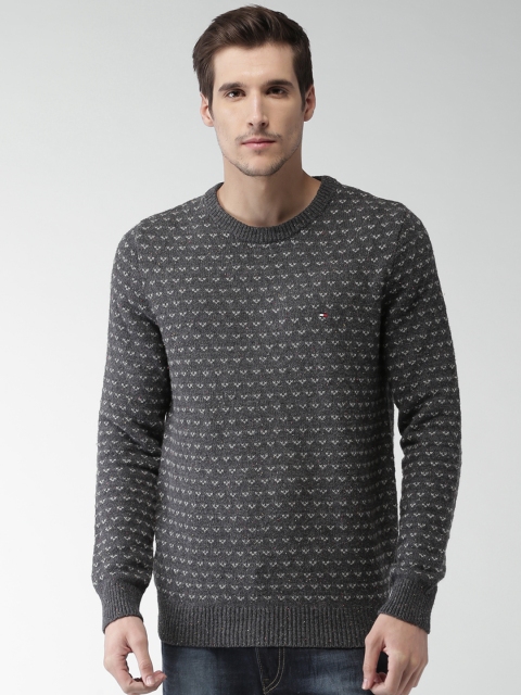 

Tommy Hilfiger Men Charcoal Grey Self Design Pullover